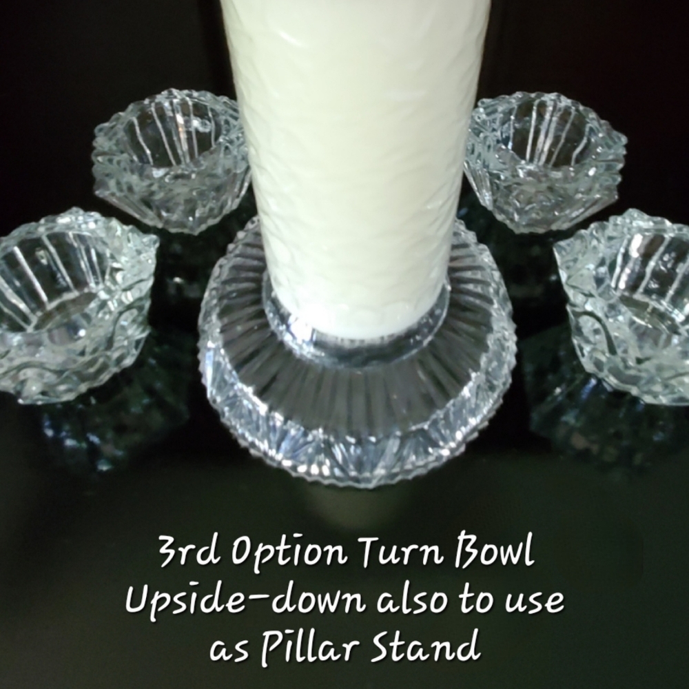 5pc "Prism" Crystal (4) Votive Holders & (1) 6" Crystal Bowl/Pillar🕯 Holder - Picture 13 of 16